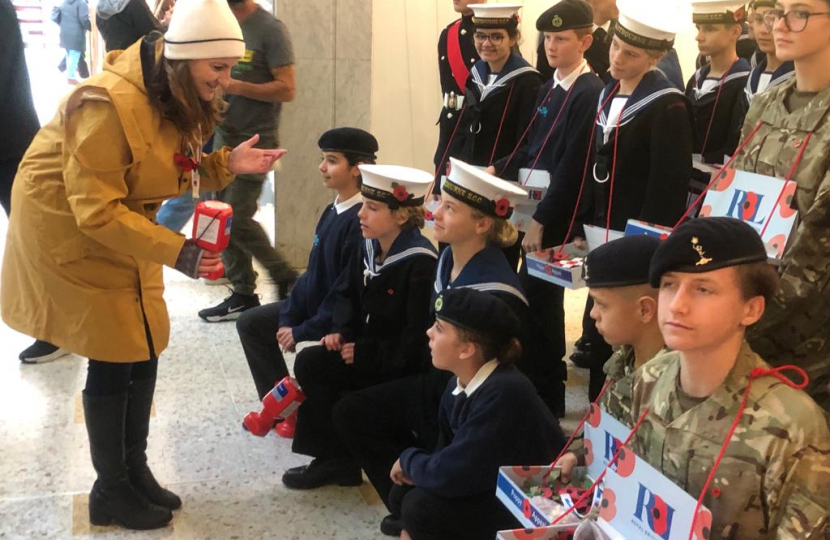 Caroline picture with a group of lovely young Cadets. All helping out with Poppy selling and fundraising 