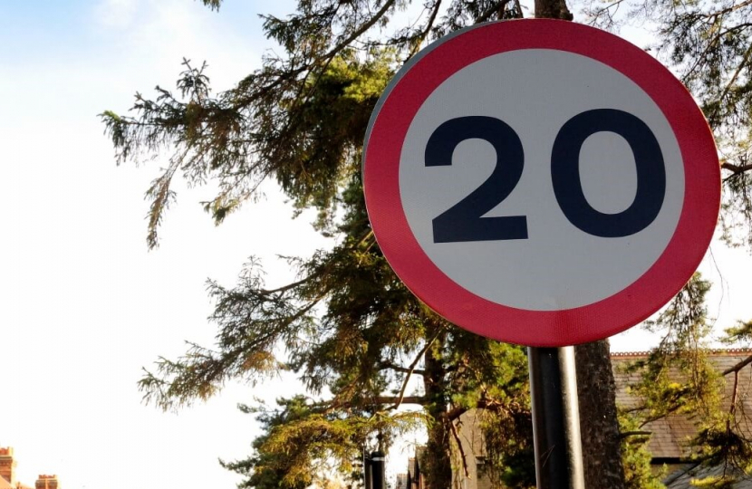 Road sign. Depicting 20mph speed limit.