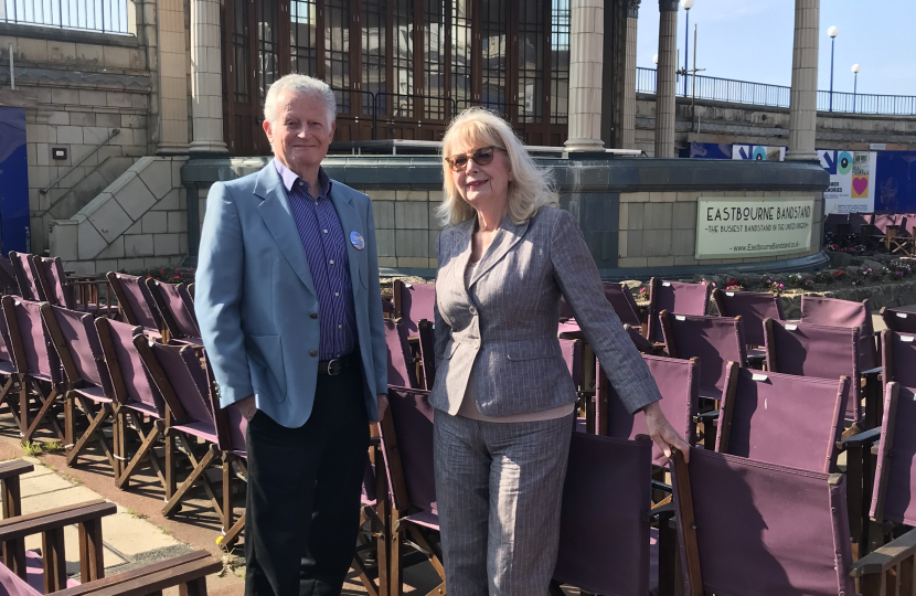 Cllr. Robert Smart and Cllr. Jane Lamb pictured in front of Eastbourne's iconic bandstand