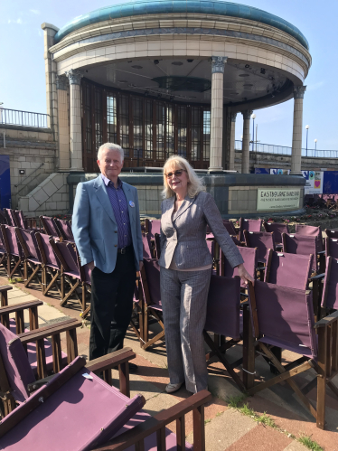 Cllr. Robert Smart and Cllr. Jane Lamb pictured in front of Eastbourne's iconic bandstand